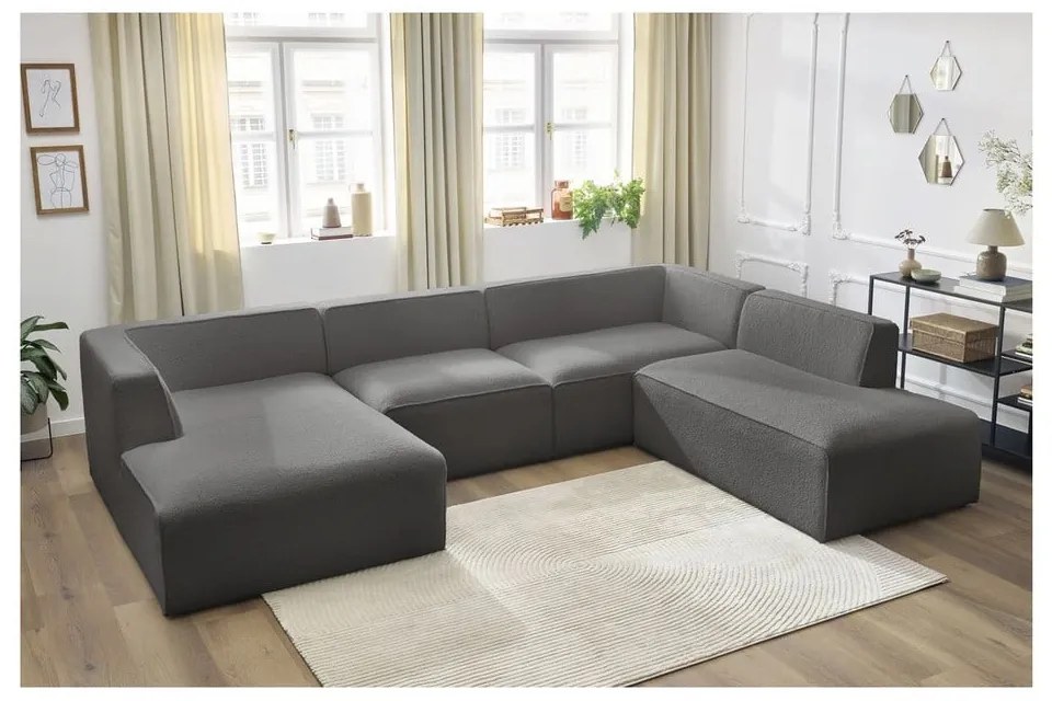Ciemnoszary narożnik modułowy z materiału bouclé (prawostronny/w kształcie litery U) Megeve – Bobochic Paris