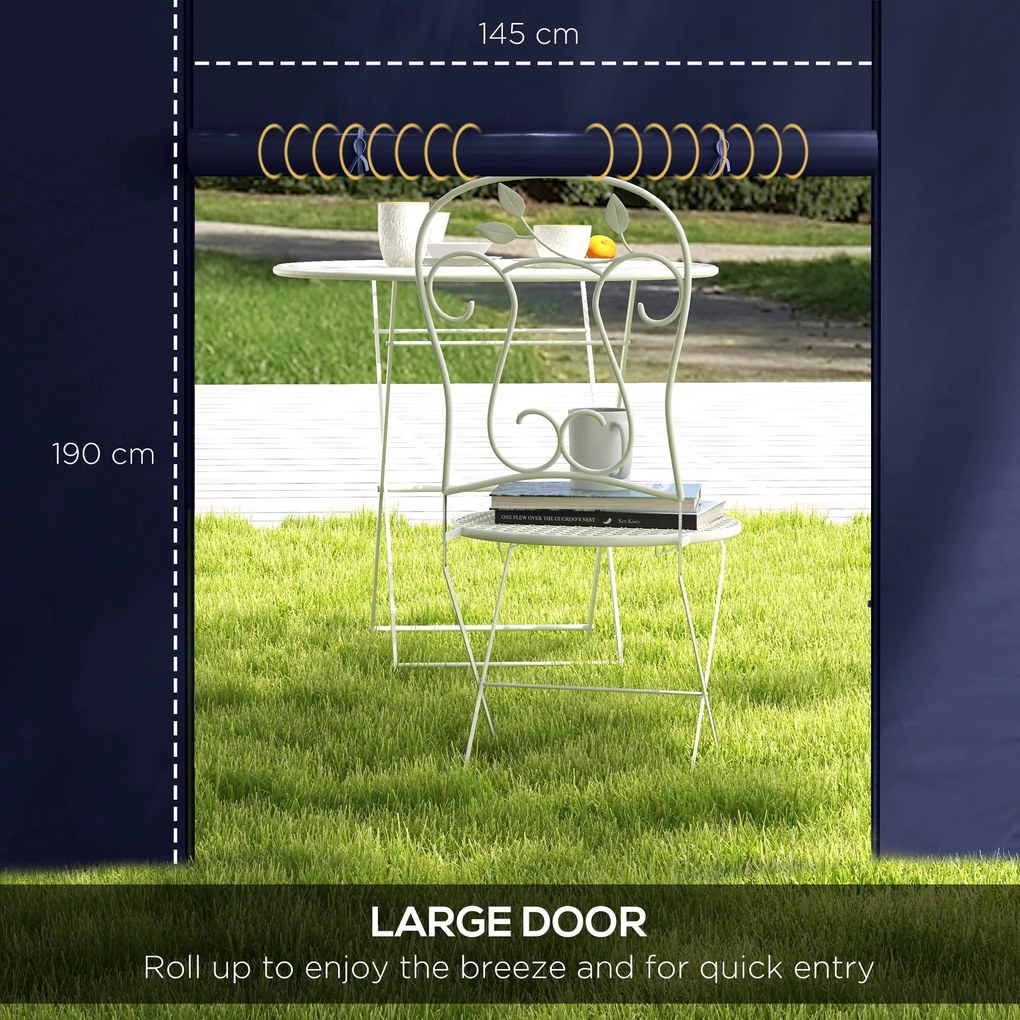 Outsunny Zasłony Pawilonu, 2 Sztuki, Do Pawilonów Ogrodowych 3x6m lub 3x3m, Z Oknami i Drzwiami, Niebieski