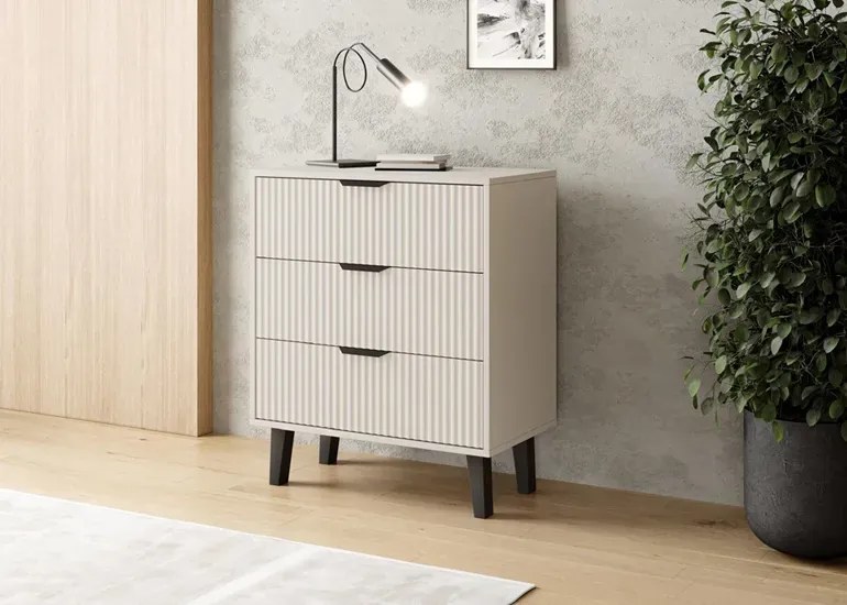 Komoda kaszmirowa z 3 szufladami ryflowana - Henex 4X