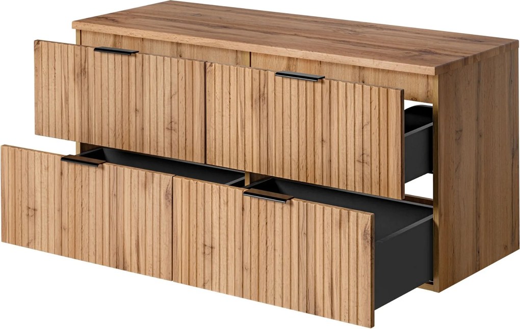 Szafka wisząca podwójna podumywalkowa w kolorze naturalnego drewna 120 x 46 cm ASTROS Light Oak z blatem