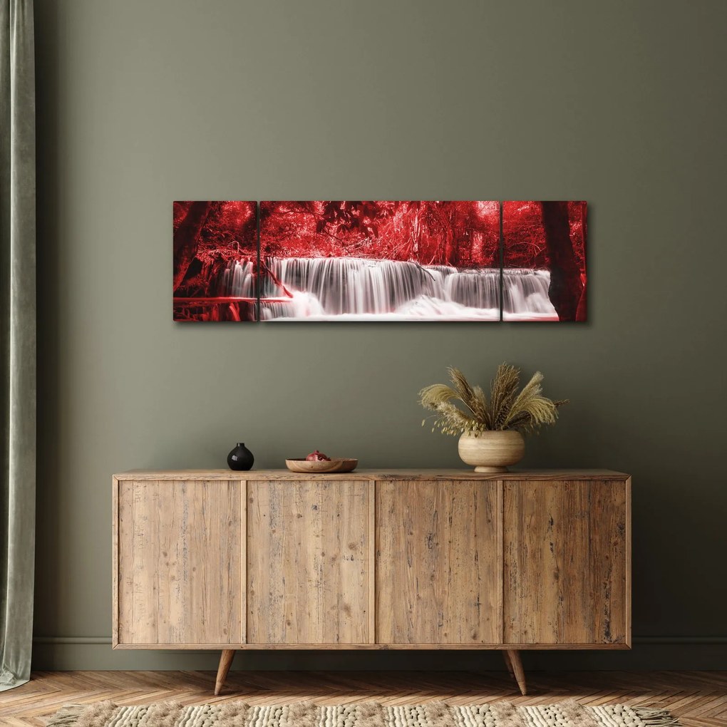 Obraz - Wodospad, czerwony (170x50 cm)