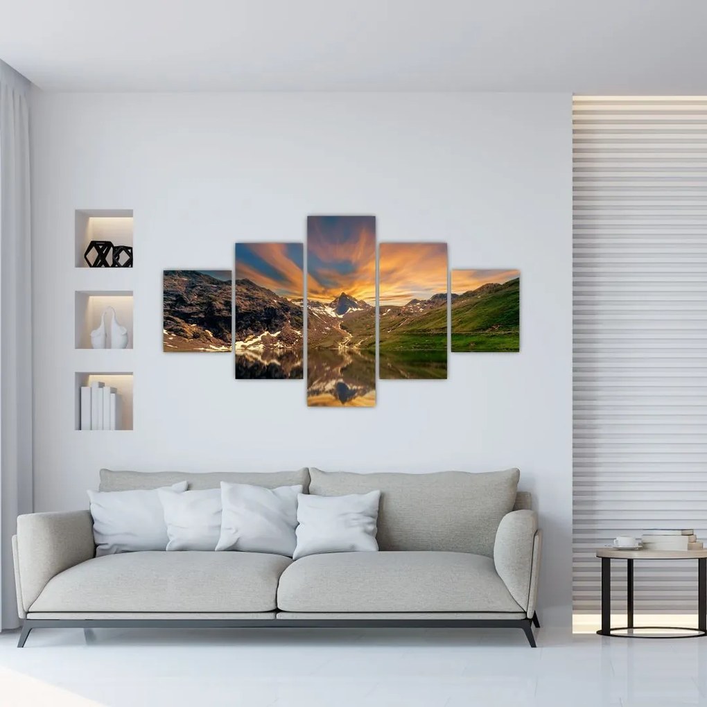 Obraz - Odbicie w górskim jeziorze (125x70 cm)