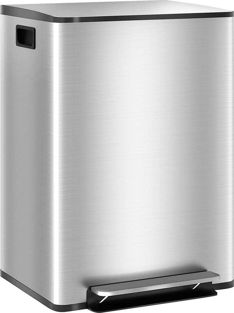 HOMCOM Kosz na śmieci z 2x30 l komorami, pokrywa Soft-Close, odporny na odciski, stal nierdzewna, srebrny | Aosom PL