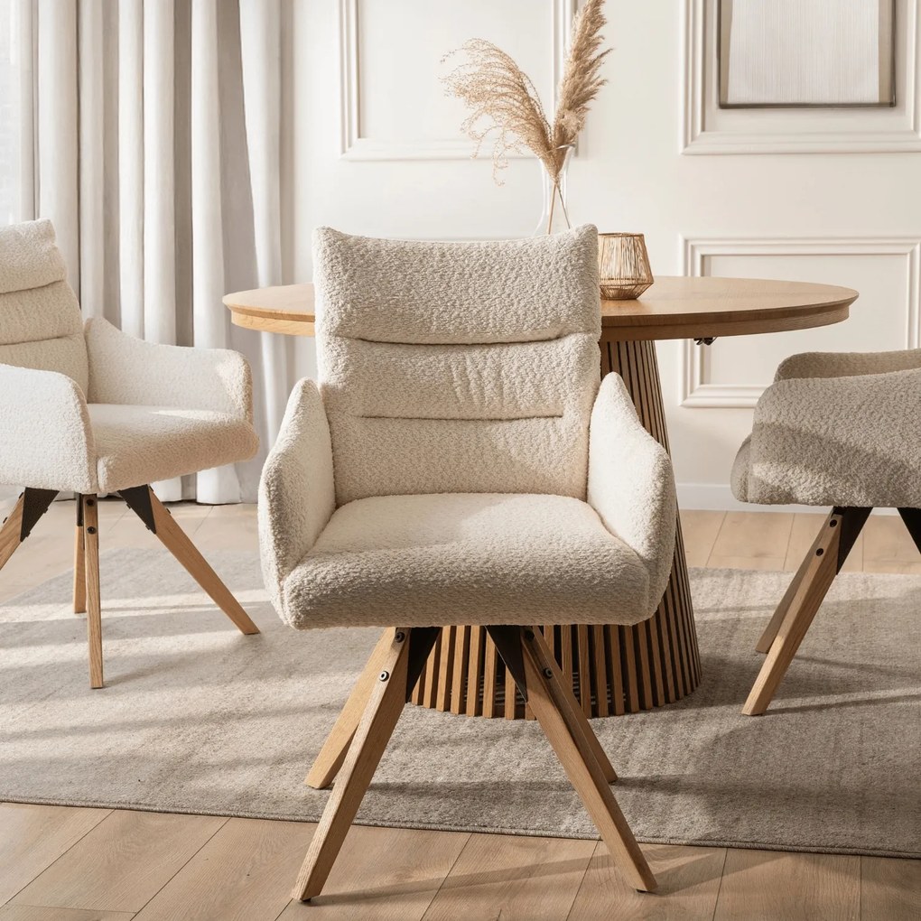 Krzesło Tapicerowane Obrotowe WILLA Kremowe Nowoczesne Boucle