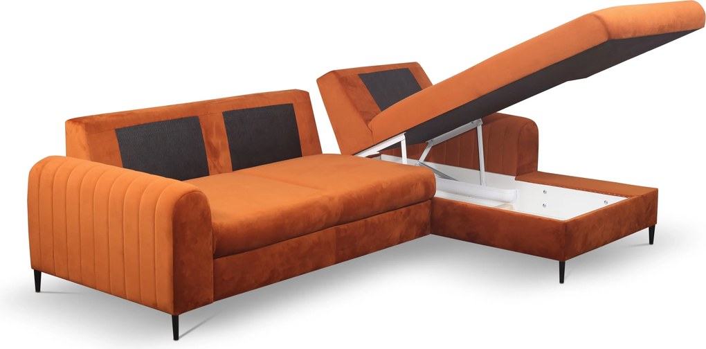 Masseno Narożnik VERONA z funkcją spania i pojemnikiem na pościel Narozniki L, Rozkładana sofa - Brązowy, VELLUTO RUST 33