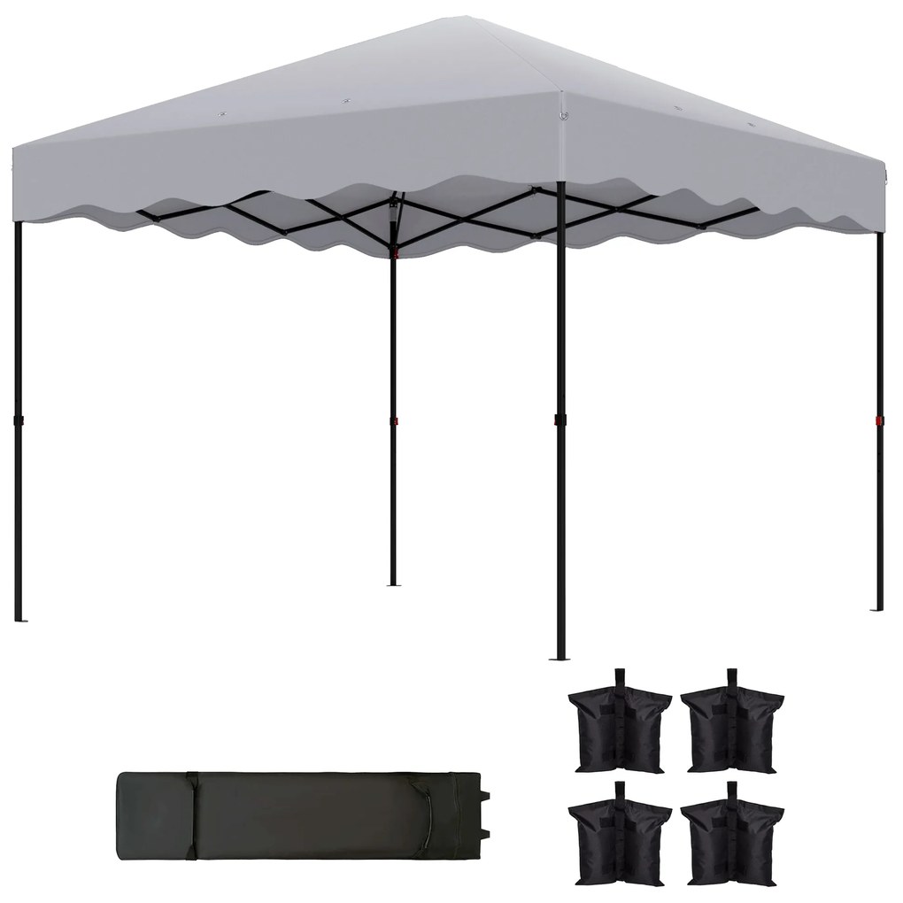 Outsunny Pawilon Pop-up 3 x 3 m, Pawilon ogrodowy z regulowaną wysokością, z Torbą na Kółkach, do Ogrodu, Tarasu, Metal, Tkanina, Jasnoszary