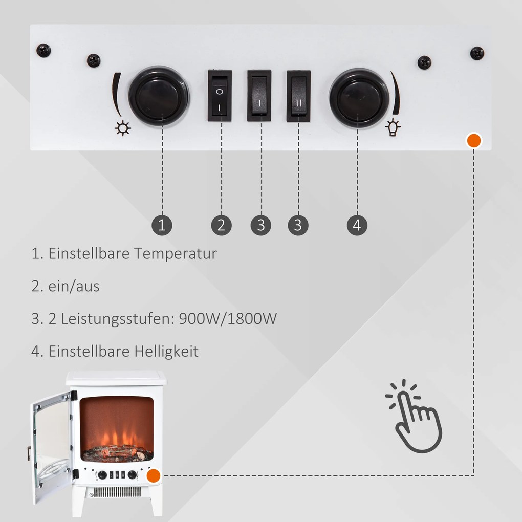 Kominek elektryczny LED kominek podłogowy z efektem płomienia 900/1800 W kolor biały | Aosom.pl