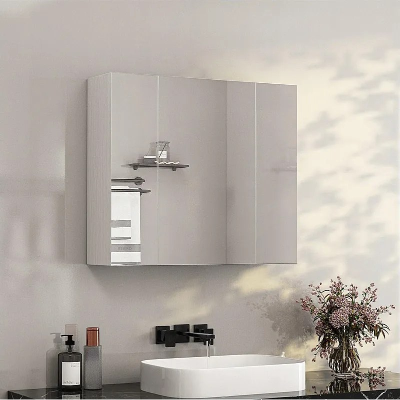 Wisząca szafka łazienkowa ścienna z trójdzielnym lustrem nowoczesna 60 cm