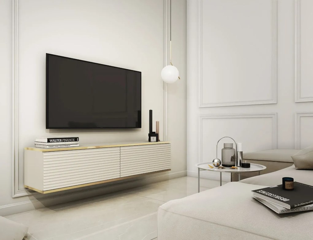 Szafka RTV KARL 3D 135cm wisząca/stojąca kaszmirowy mat PIASKI Meble
