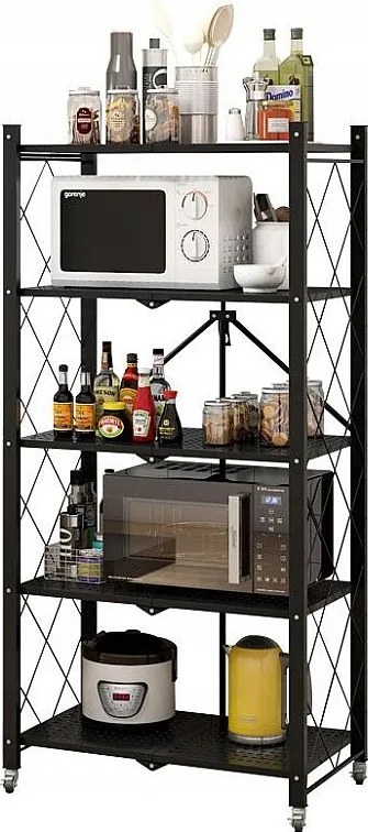 Regał Magazynowy FS005 | Czarny | Metalowy Składany | 72x34x163 cm