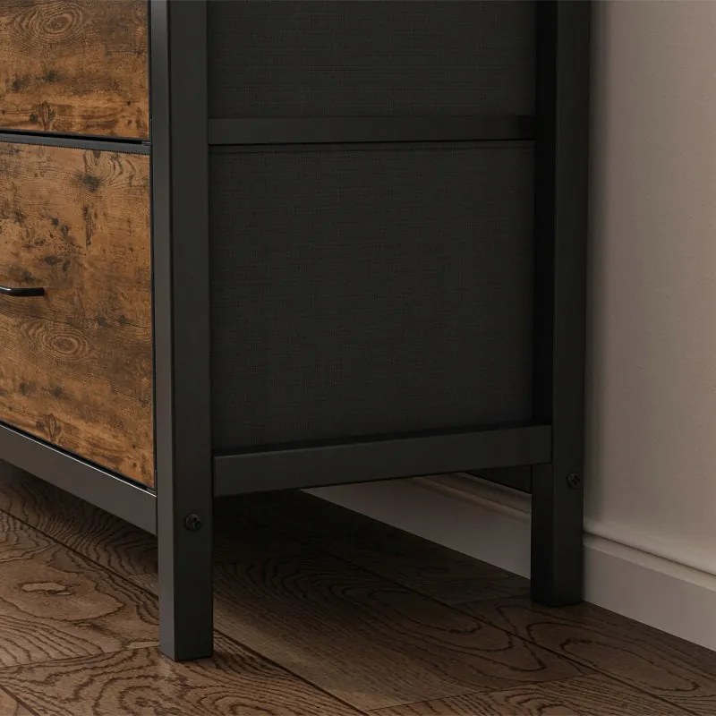 Komoda rustykalna brązowa z 7 szufladami – 98 × 85 × 28,5 cm, styl industrialny loft