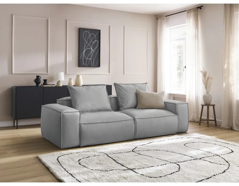 Jasnoszara sofa z imitacji skóry 260 cm Boheme – Bobochic Paris