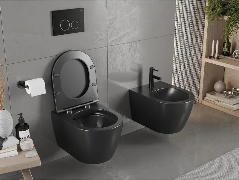 Mexen Carmen miska wc Rimless z deską wolnoopadającą slim, duroplast, czarna mat - 30881085