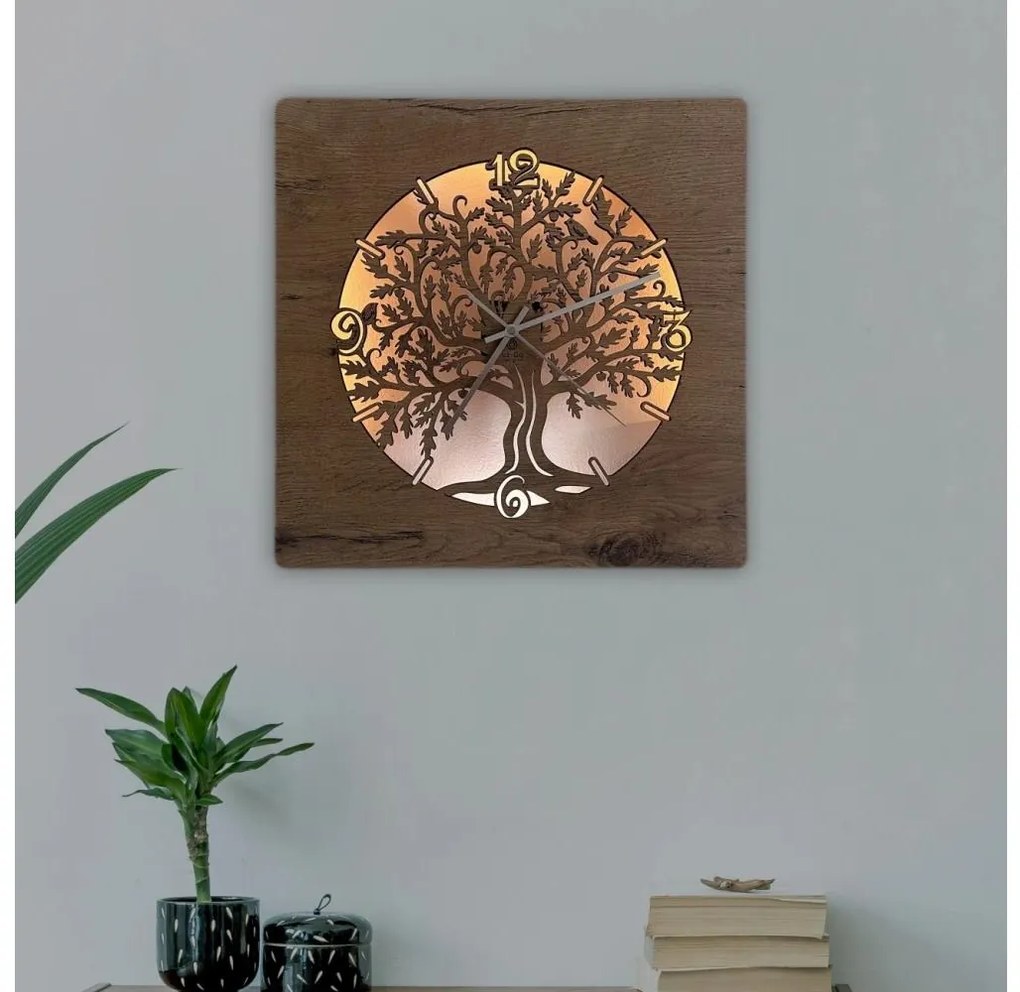 Li-Go 5652/DUB2 - Zegar LED z regulacją jasności LED/10W/5V 20000 mAh 42x42 cm dąb+ z pilotem