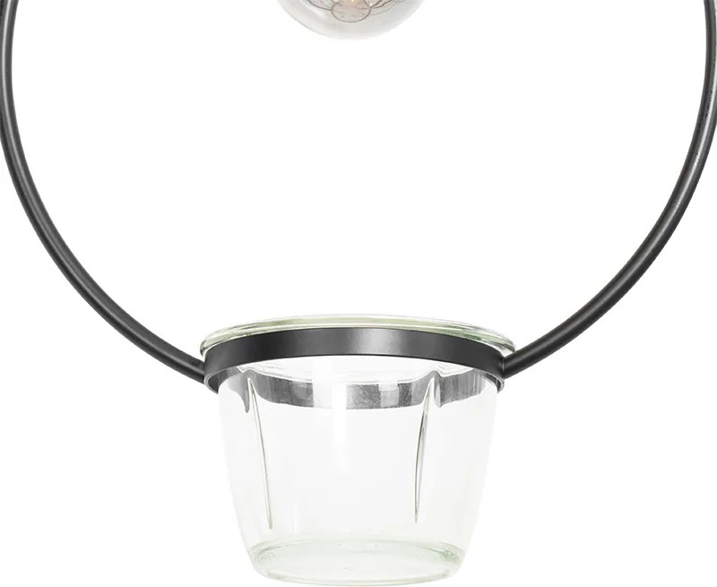 Nowoczesna lampa wisząca czarna ze szklaną okrągłą - Roslini