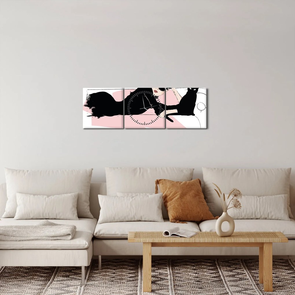 Obraz - Modna dama (z zegarem) (90x30 cm)