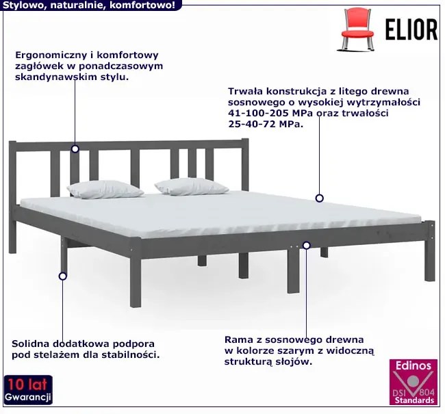 Podwójne szare łóżko z drewna 160x200 cm - Kenet 6X