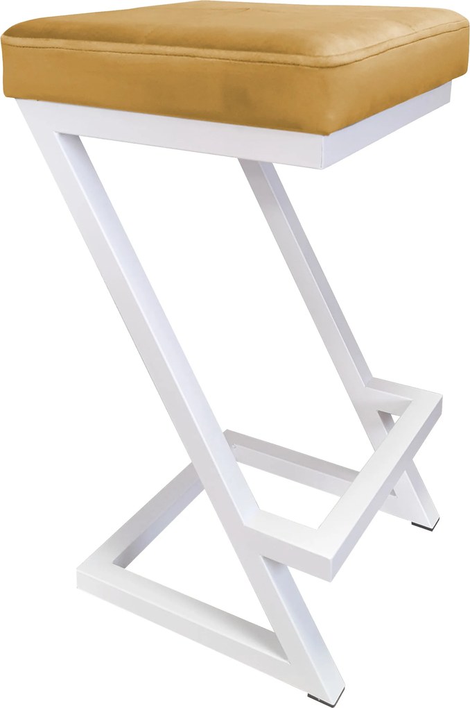 Hoker ZETA krzesło barowe tkanina Welur podstawa metalowa LOFT : Kolor Stelaża - Biały, Kolor tkaniny - VELVET - MG15