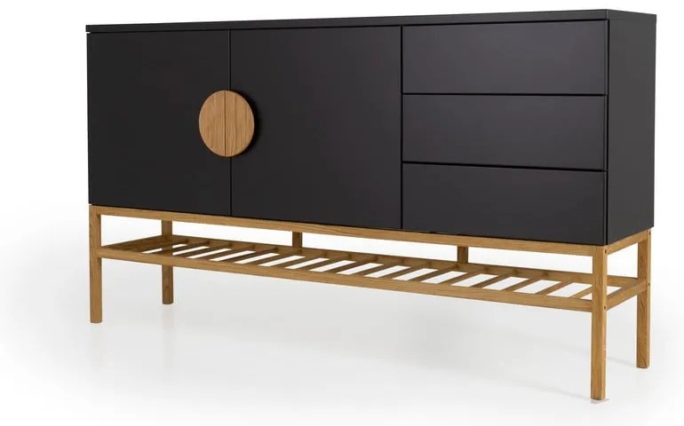 Czarna komoda z nogami z drewna dębowego Tento Scoop, szer. 176 cm