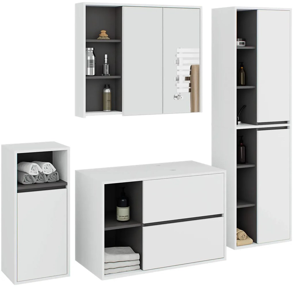Nowoczesny zestaw mebli do łazienki biały+grafit  F0-W59
