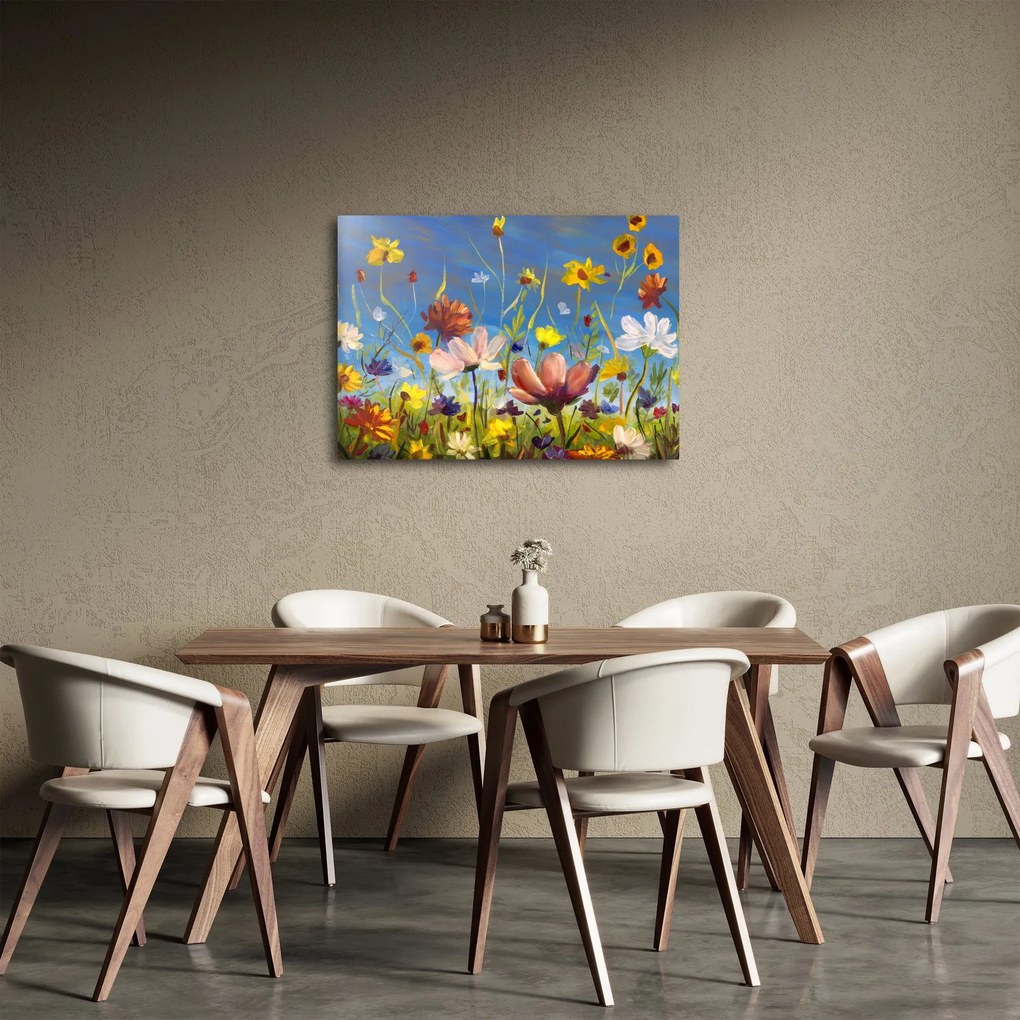 Malowany obraz kwitnącej łąki (70x50 cm)