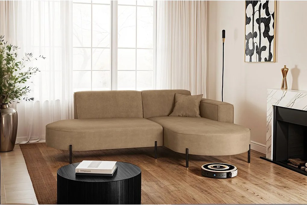 Narożnik w kształcie L Modena Rein, tkanina Noel, Beżowy, Prawy