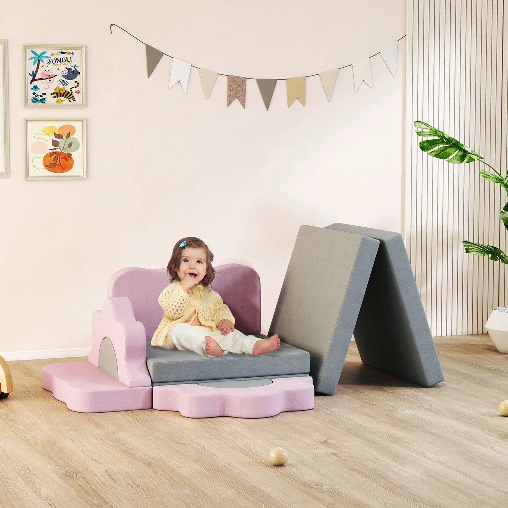 AIYAPLAY 12-elementowy Zestaw Bloków z Pianki do Wspinaczki, Budowy, Czołgania, Wewnętrzne Maty do Zabawy z Pokrowcem Kordurowym, Szary + Różowy