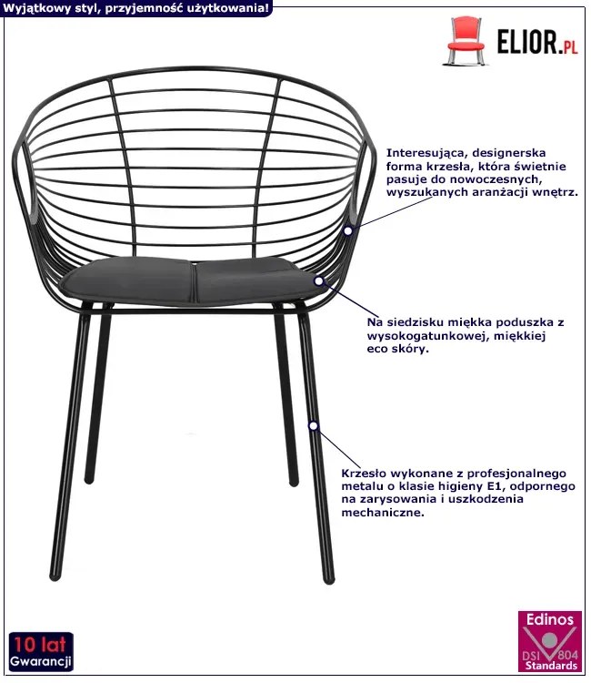 Czarne metalowe krzesło z poduszką G8-M95