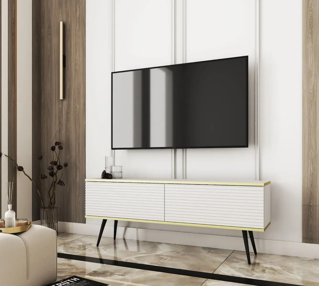 Szafka RTV KARL 3D 135cm wisząca/stojąca biały mat PIASKI Meble