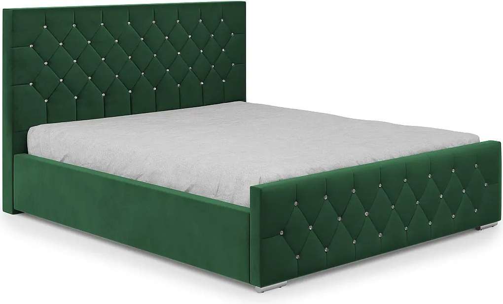 DomoHome - Mona I nowoczesne łóżko tapicerowane, eleganckie wezgłowie, praktyczna skrzynia, tkanina Abriamo 140x200 cm, zielony