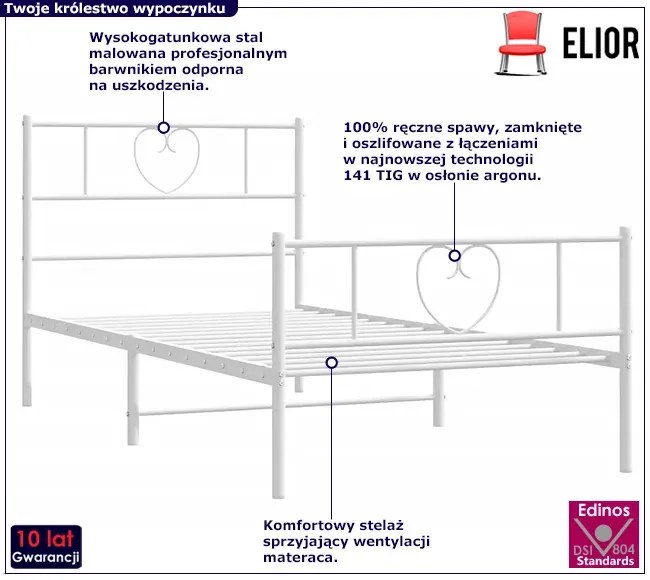 Białe metalowe łóżko rustykalne 100x200 cm - Veligo