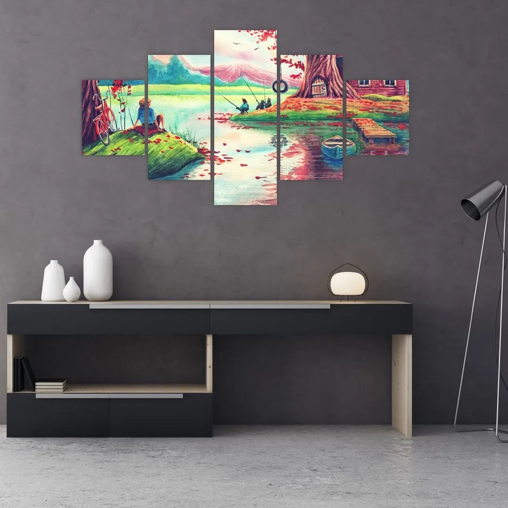 Obraz - Akwarela, Bay in a mountain village (125x70 cm)