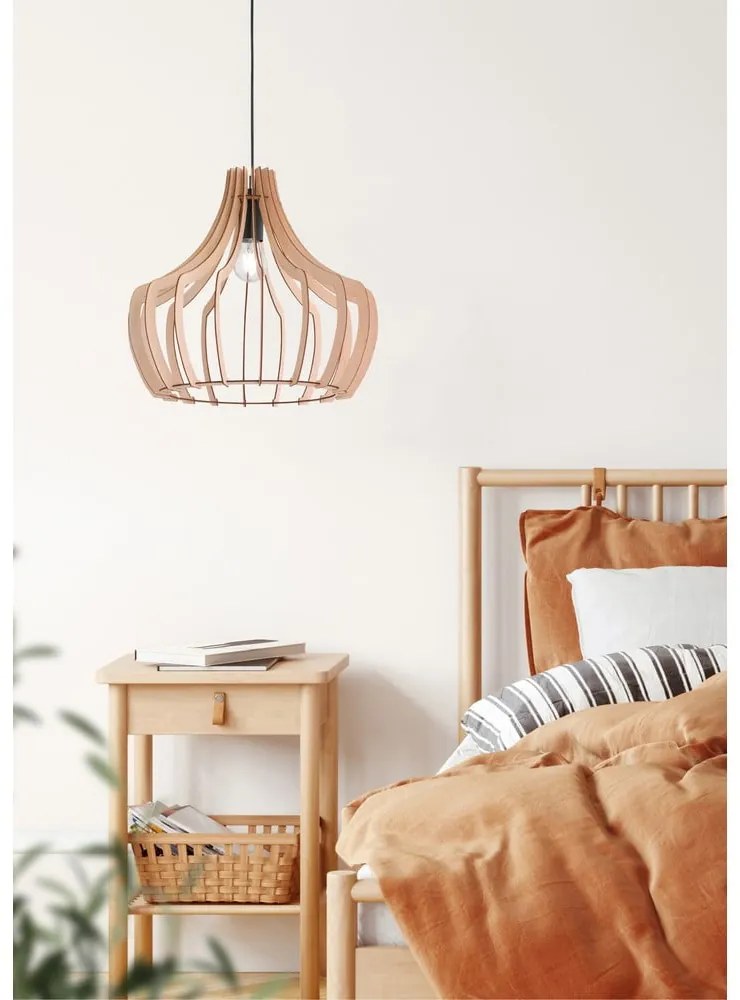 Jasnobrązowa lampa wisząca z drewna i metalu Reality Wood, wys. 150 cm