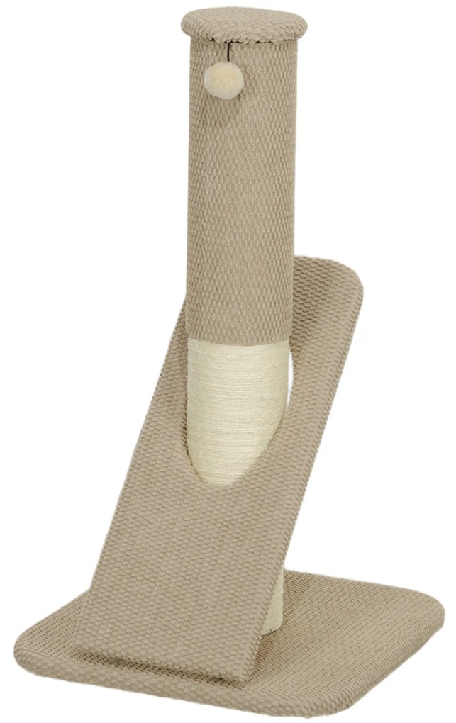 PawHut Drapak dla kotów z poduszką, słupem i piłką, dywanik i sizal, 84 cm, Jasnobrązowy