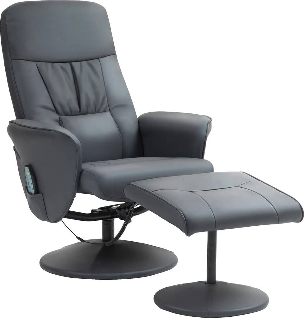 HOMCOM Fotel Masujący z Podnóżkiem, Ergonomiczne Krzesło z 10 Punktami Wibracji, Skóra Ekologiczna, 76 x 81 x 105 cm, Ciemnoszary