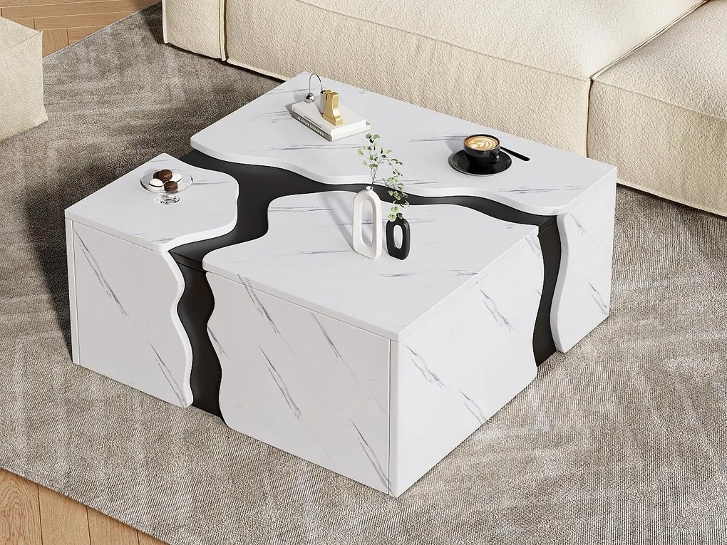 Nowoczesna stolik kawowy 70x70x31 cm - z 1 szufladą - okleina marmurowa - płyta wiórowa - Biały