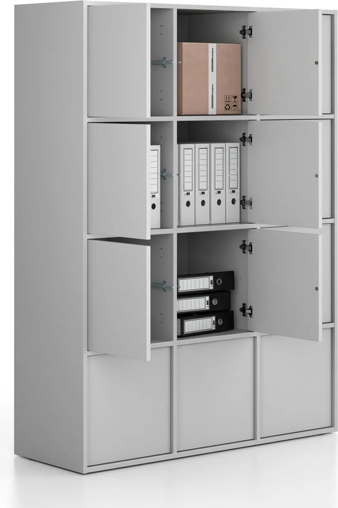 Szafa biurowa FRAME, 12x drzwi, 1299 x 450 x 1735 mm, PUSH-lock, szara