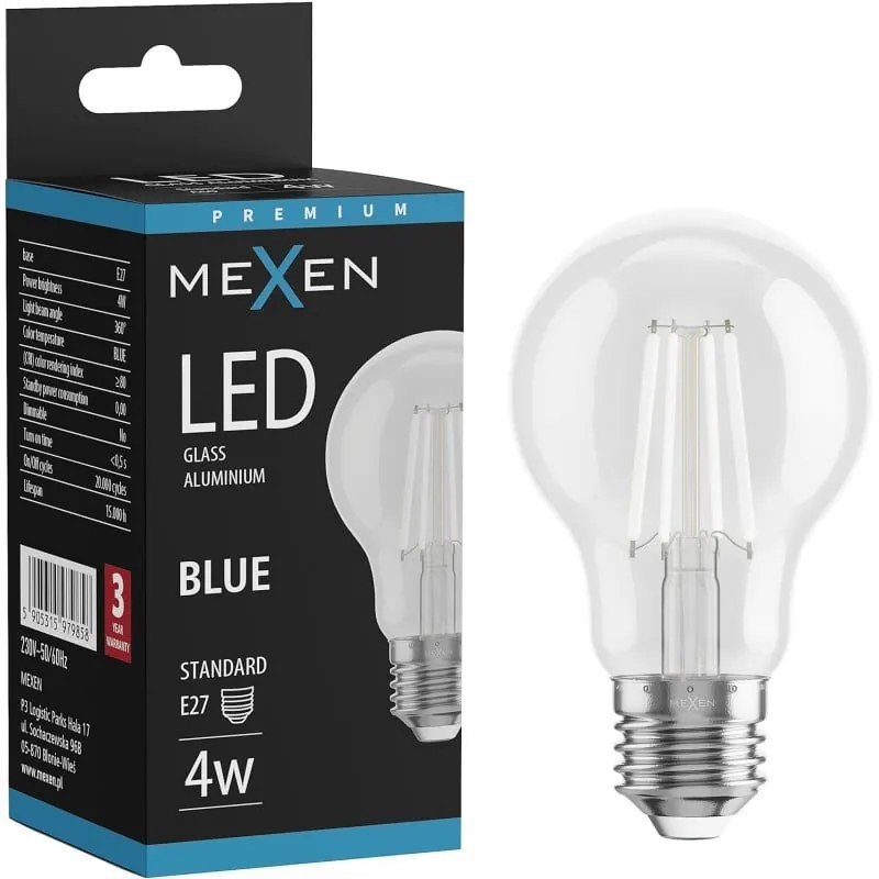 Mexen Vintis żarówka filament LED E27, A60, 4W, 55 lm, blue - L150-E27-04XX-47