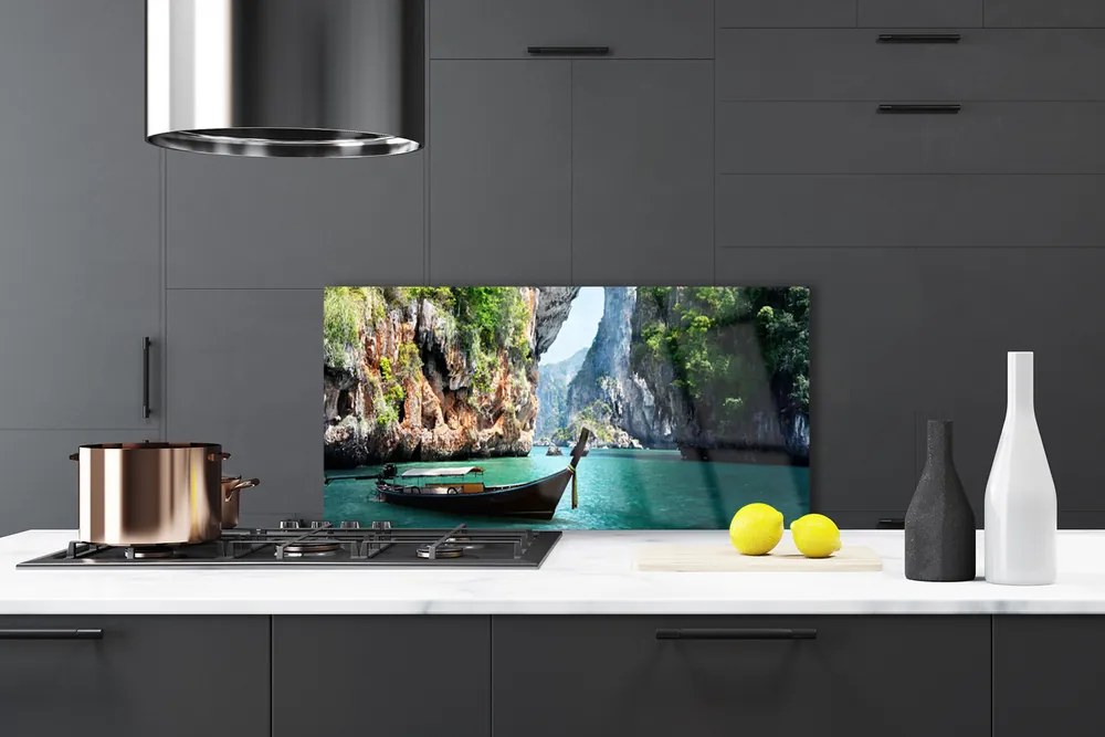 Szkło Ozdobne do Kuchni Samotna Łódź Nad Jeziorem