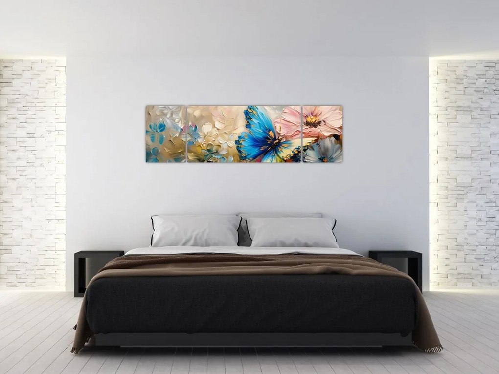 Obraz - Malowanie kwiatów i motyli (170x50 cm)