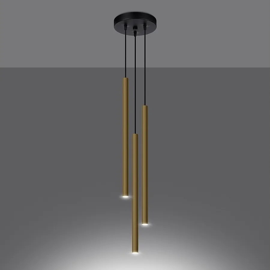 Lampy wiszące nowoczesny Brill, stal - 3 źródło światła 3000K - L.20 x H.90 cm - złoty połysk