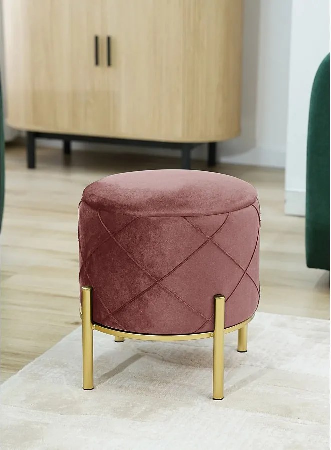 Pufa ze schowkiem okrągła welurowa pikowana AKORD SAVANA Różowa