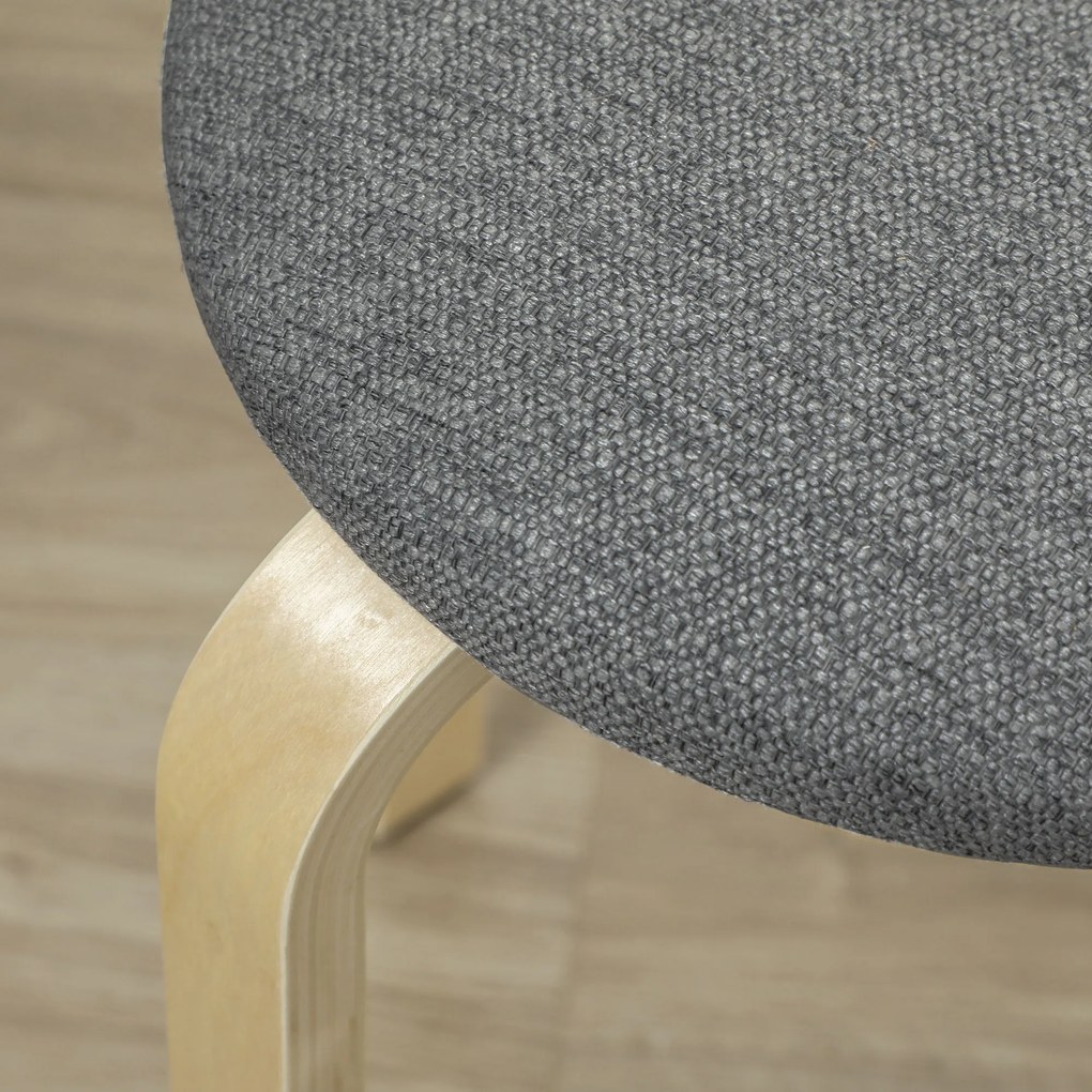 HOMCOM Stołki tapicerowane w zestawie 4 sztuki, stosowalne, z lakierowaną powierzchnią i drewnianymi nogami, Szare