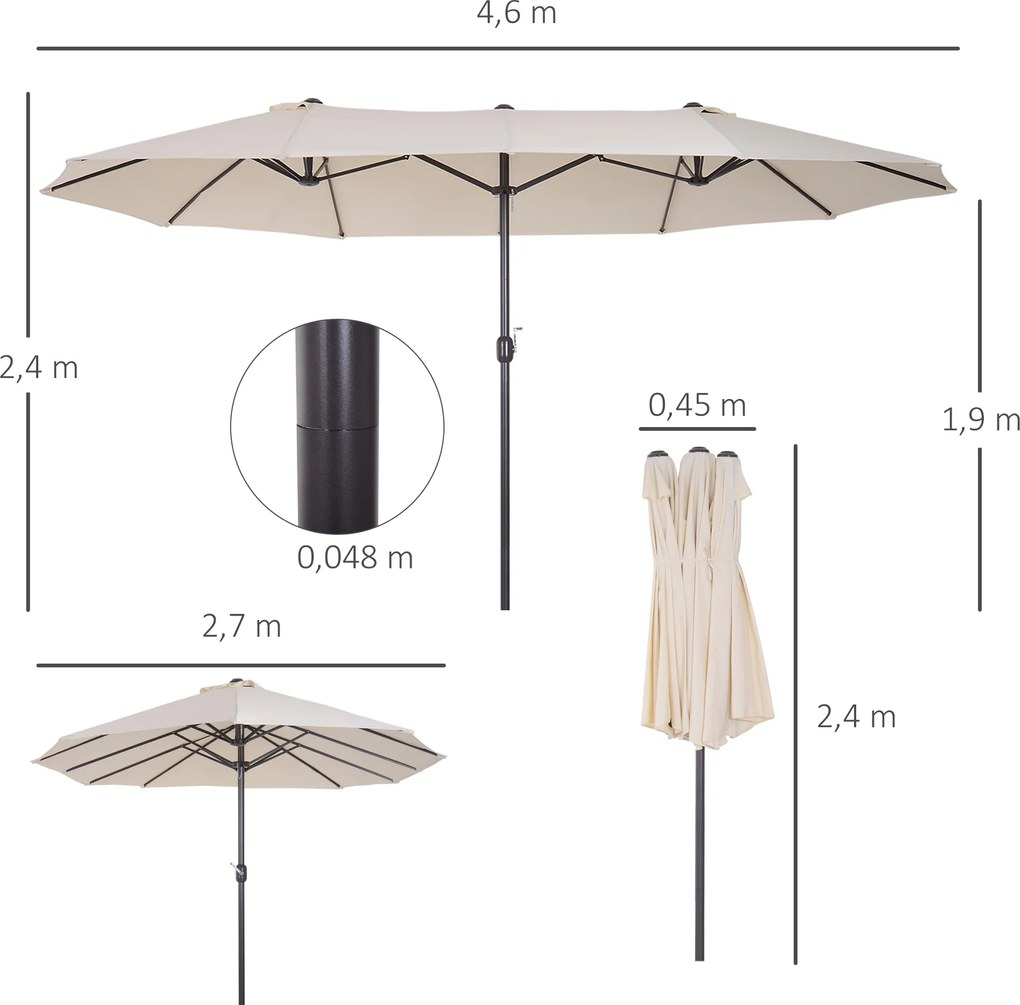 Outsunny parasol ogrodowy podwójny parasol targowy 460x270cm | parasol dwugłowy duży | parasol dwugłowy średni | parasol dwugłowy mały | Aosom PL