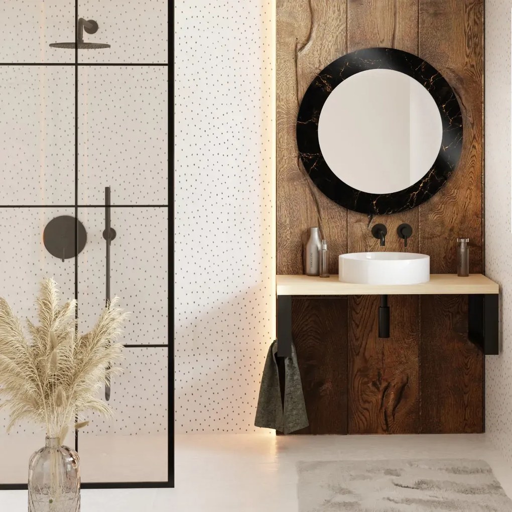Lustro okrągłe MORENA BLACK MARBLE 100cm czarne BALTICA DESIGN