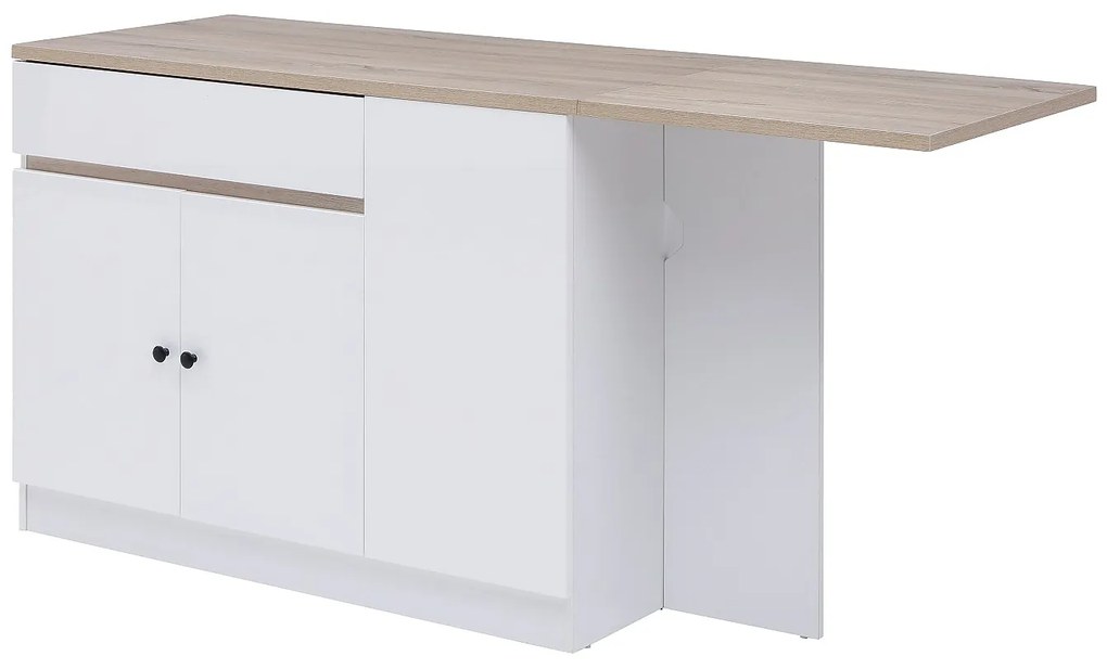 Wyspa kuchenna ze schowkiem z MDF – Biały i naturalny – HELOMY