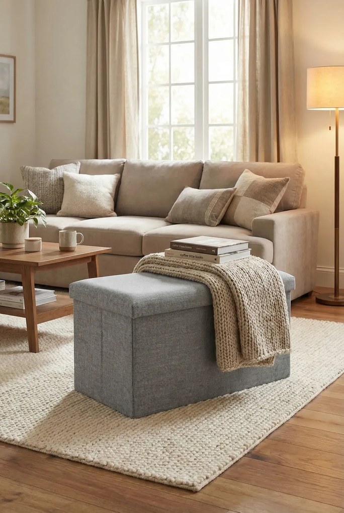 Szara prostokątna pufa ze schowkiem S6-L18