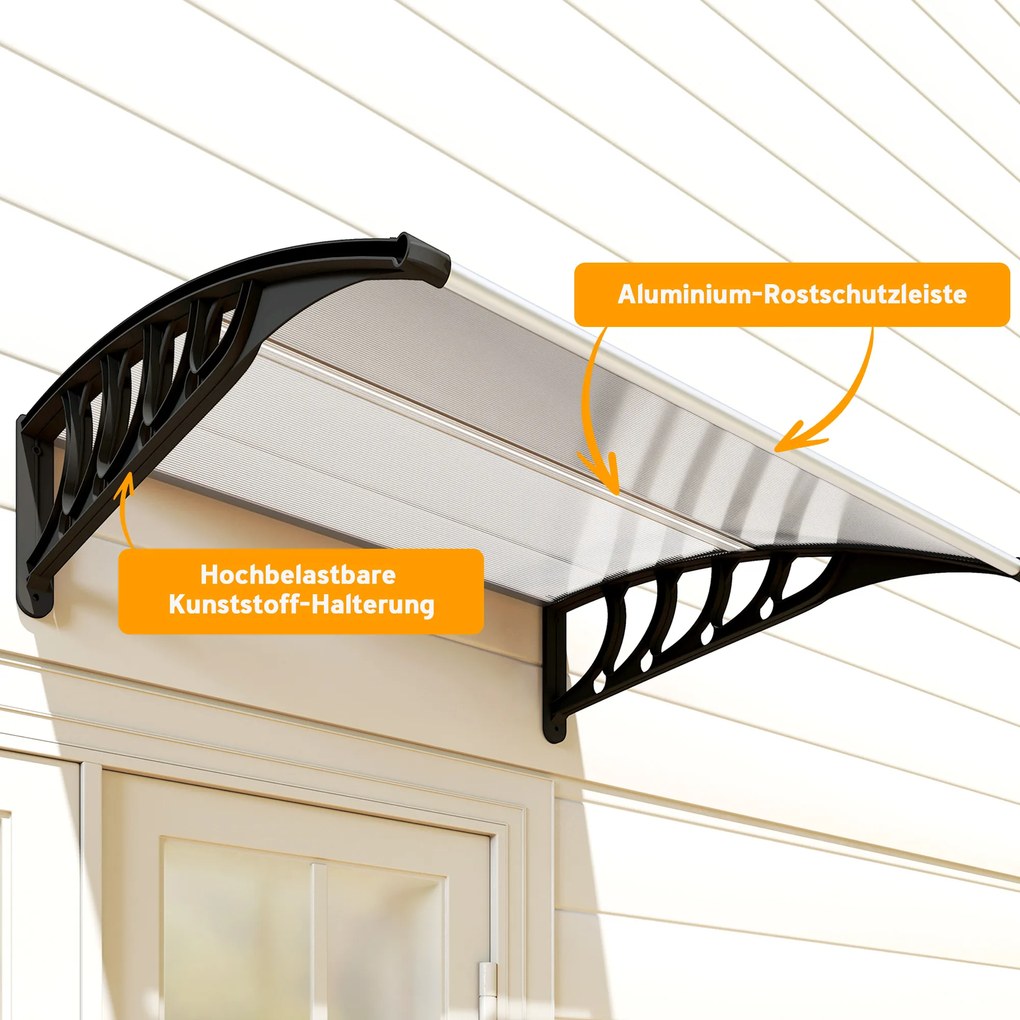 Outsunny Zadaszenie drzwi/okna, odporne na warunki pogodowe, przezroczyste, Aluminium/Poliwęglan, 103x96,5x27cm, Czarne