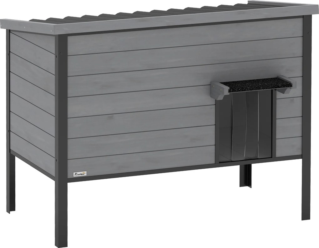 PawHut Wodoodporny domek dla kota z otwieranym dachem i wyjmowaną podłogą, wejście, dla 1-2 kotów do 12 kg, 85x55x70 cm, Jasnoszary | Aosom PL