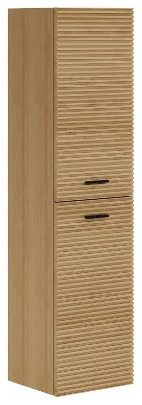 Szafka pod umywalkę na nóżkach z prążkowanym frontem wysoka - Jasny naturalny - H140 cm - SARONE